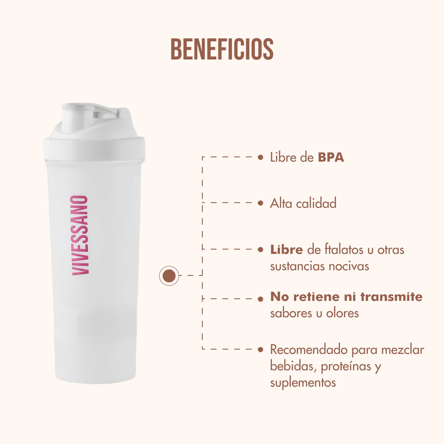 Termo Shaker Hermético Multicompartimiento | 500 ml | Blanco